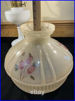 Aladdin White Glass Simplicity c. 1950 Kerosene Oil Lamp Base Triple Rose Shade