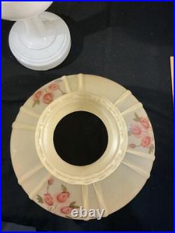 Aladdin White Glass Simplicity c. 1950 Kerosene Oil Lamp Base Triple Rose Shade