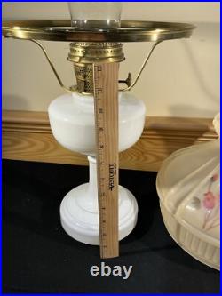 Aladdin White Glass Simplicity c. 1950 Kerosene Oil Lamp Base Triple Rose Shade