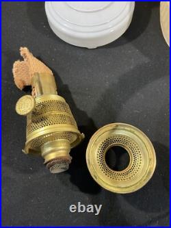 Aladdin White Glass Simplicity c. 1950 Kerosene Oil Lamp Base Triple Rose Shade