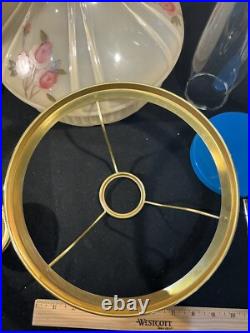 Aladdin White Glass Simplicity c. 1950 Kerosene Oil Lamp Base Triple Rose Shade