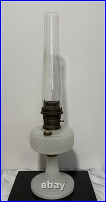 Aladdin White Kerosene Oil Lamp with Shade and Chimney Moonstone Quilt Design