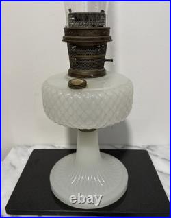 Aladdin White Kerosene Oil Lamp with Shade and Chimney Moonstone Quilt Design