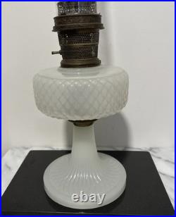 Aladdin White Kerosene Oil Lamp with Shade and Chimney Moonstone Quilt Design