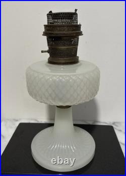 Aladdin White Kerosene Oil Lamp with Shade and Chimney Moonstone Quilt Design