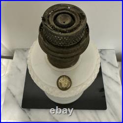 Aladdin White Kerosene Oil Lamp with Shade and Chimney Moonstone Quilt Design