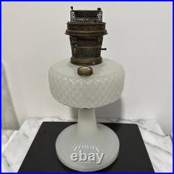 Aladdin White Kerosene Oil Lamp with Shade and Chimney Moonstone Quilt Design