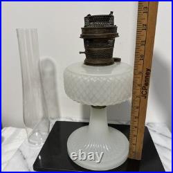 Aladdin White Kerosene Oil Lamp with Shade and Chimney Moonstone Quilt Design