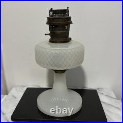 Aladdin White Kerosene Oil Lamp with Shade and Chimney Moonstone Quilt Design