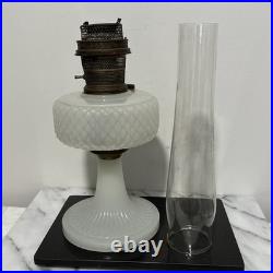 Aladdin White Kerosene Oil Lamp with Shade and Chimney Moonstone Quilt Design