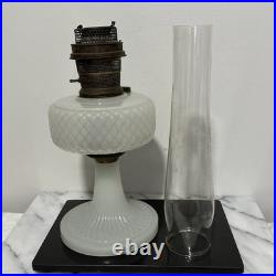 Aladdin White Kerosene Oil Lamp with Shade and Chimney Moonstone Quilt Design