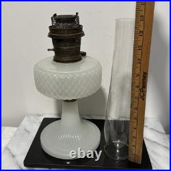 Aladdin White Kerosene Oil Lamp with Shade and Chimney Moonstone Quilt Design