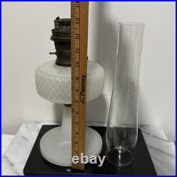 Aladdin White Kerosene Oil Lamp with Shade and Chimney Moonstone Quilt Design