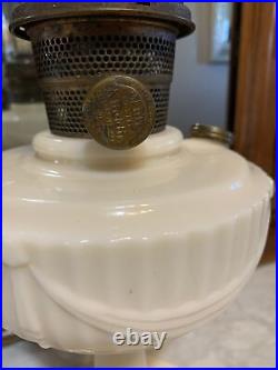 Aladdin White Model B Alacite Glass Kerosene or Oil Lamp Vintage