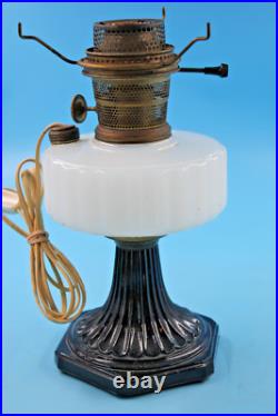 Aladdin White Over Black Foot Corinthian Kerosene Lamp Electrified