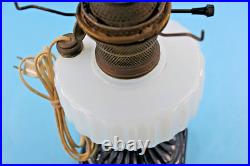 Aladdin White Over Black Foot Corinthian Kerosene Lamp Electrified