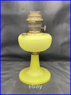 Aladdin Yellow Moonstone Vertique Vaseline Glass Kerosene Lamp Raised Rib