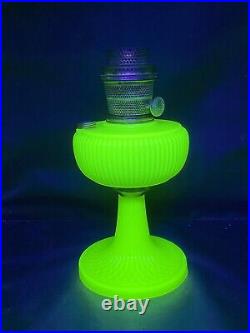 Aladdin Yellow Moonstone Vertique Vaseline Glass Kerosene Lamp Raised Rib