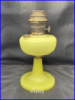 Aladdin Yellow Moonstone Vertique Vaseline Glass Kerosene Lamp Raised Rib