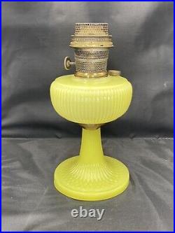 Aladdin Yellow Moonstone Vertique Vaseline Glass Kerosene Lamp Raised Rib