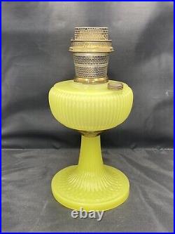 Aladdin Yellow Moonstone Vertique Vaseline Glass Kerosene Lamp Raised Rib