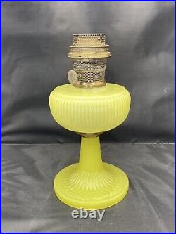 Aladdin Yellow Moonstone Vertique Vaseline Glass Kerosene Lamp Raised Rib