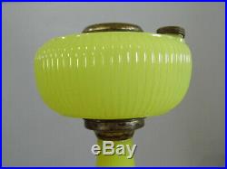 Aladdin Yellow Moonstone Vertique Vaseline Glass Kerosene Oil Lamp Base 1930's
