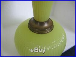 Aladdin Yellow Moonstone Vertique Vaseline Glass Kerosene Oil Lamp Circa 1930's