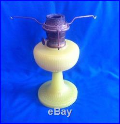 Aladdin Yellow Vertique Moonstone Kerosene Oil Lamp & Model B Burner 1930's