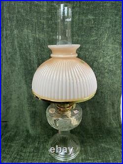 Aladdin kerosene crystal lincoln drape lamp with pink ribbed shade 24 1999
