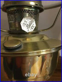 Aladdin kerosene oil table lamp brass Milk glass shade original chimney