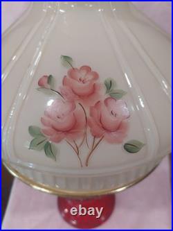 Aladdin lamp Ruby Red Lincoln Drape glass base With Red Roses glass shade