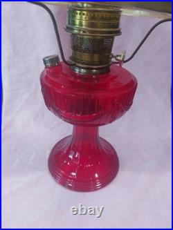 Aladdin lamp Ruby Red Lincoln Drape glass base With Red Roses glass shade
