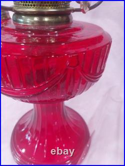 Aladdin lamp Ruby Red Lincoln Drape glass base With Red Roses glass shade