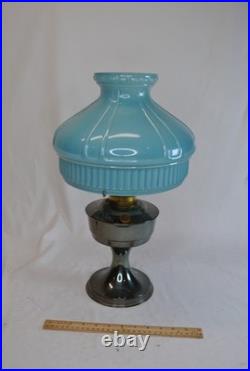 Aladdin oil lamp with 10 inch pale blue glass top piece