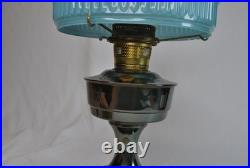 Aladdin oil lamp with 10 inch pale blue glass top piece