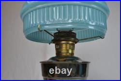 Aladdin oil lamp with 10 inch pale blue glass top piece