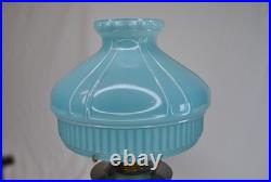 Aladdin oil lamp with 10 inch pale blue glass top piece