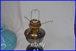 Aladdin oil lamp with 10 inch pale blue glass top piece