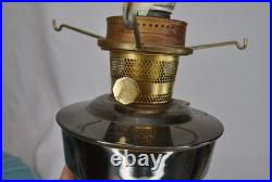 Aladdin oil lamp with 10 inch pale blue glass top piece