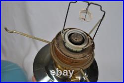 Aladdin oil lamp with 10 inch pale blue glass top piece