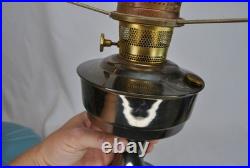 Aladdin oil lamp with 10 inch pale blue glass top piece