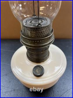 Aladdin peachy Alacite Glass Oil Table Hanging Lamp Nu-Type Model B Glows