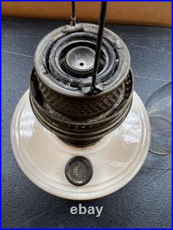 Aladdin peachy Alacite Glass Oil Table Hanging Lamp Nu-Type Model B Glows