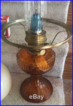 Amber Aladdin Lamp Lincoln Drape Pattern, Shade, original Chimney & New Mantle