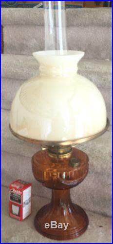 Amber Aladdin Lamp Lincoln Drape Pattern, Shade, original Chimney & New Mantle