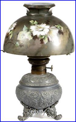 Antique 10 Dome Banquet Oil Kerosene Lamp Shade Lotus Flower Painted Gold Gilt