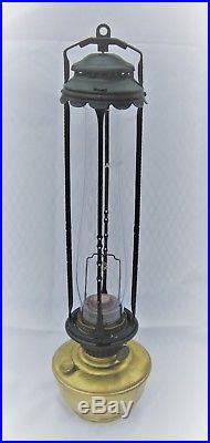 Antique #12 Aladdin 23 Tall Hanging Brass Lamp & Retractor Ceiling Fixture