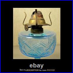 Antique 1870-90s EAPG Blue Kerosene Table Lamp