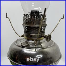 Antique 1905Rayo Aladdin Oil Lamp with Emerald Green Glass Hurricane Shade 20.5